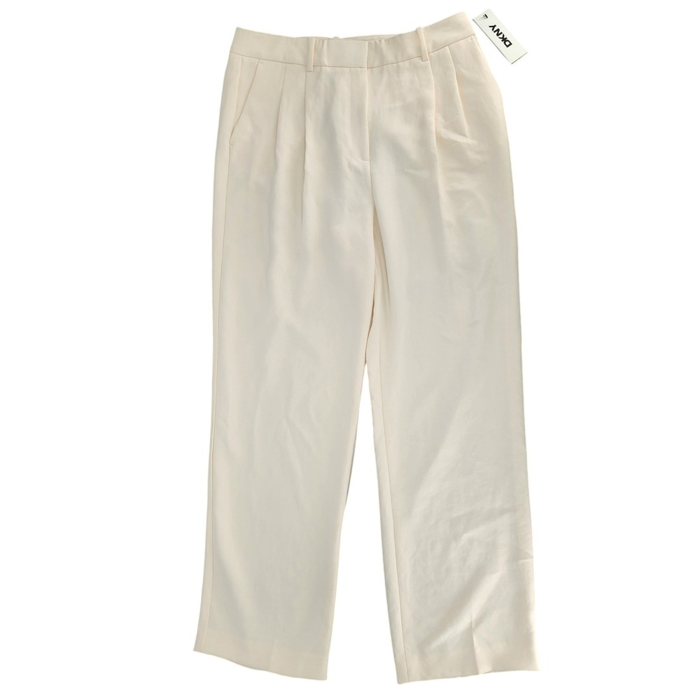 DKNY Womens 10P Cream Wide Leg Pleated Front Dress Pants Trousers New